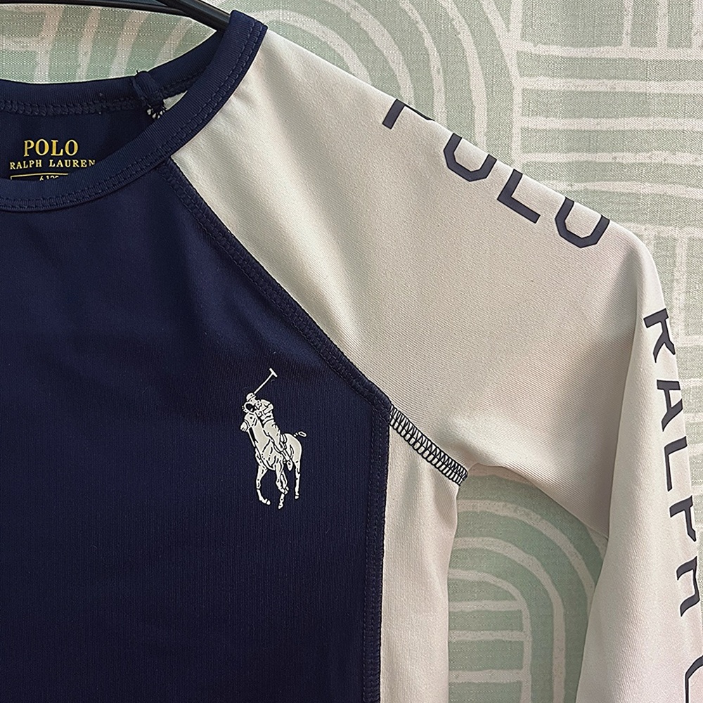 Polo Ralph Lauren Boys Rash Guard Long Sleeve Navy White Size 6 - Picture 5 of 6